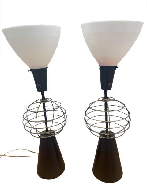 Mid Century Modern Atomic Metal Table Lamps - Pair - 3