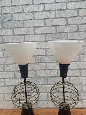 Mid Century Modern Atomic Metal Table Lamps - Pair - 6