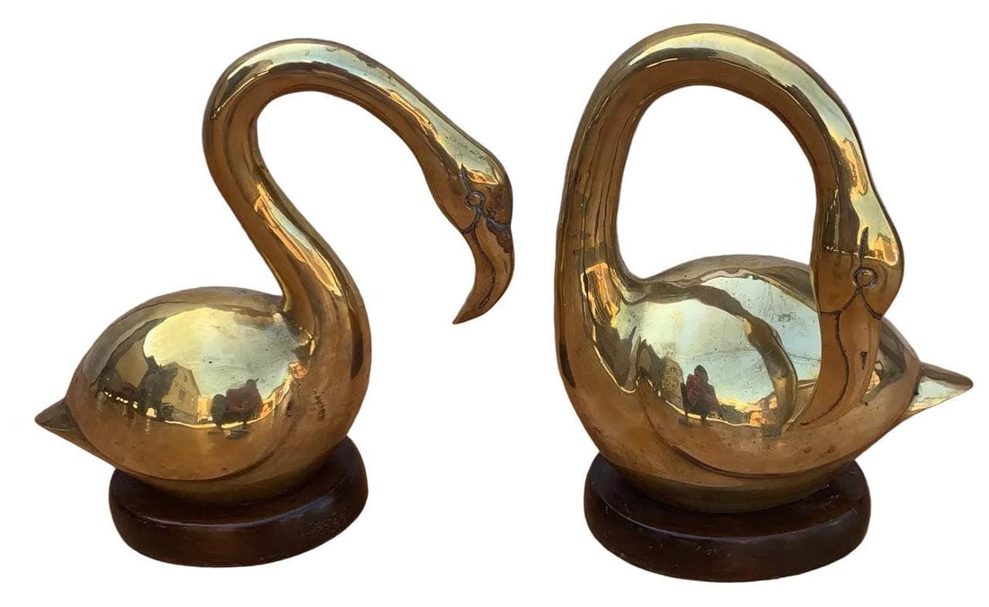 Mid Century Brass Swan Figurines - Pair - 2