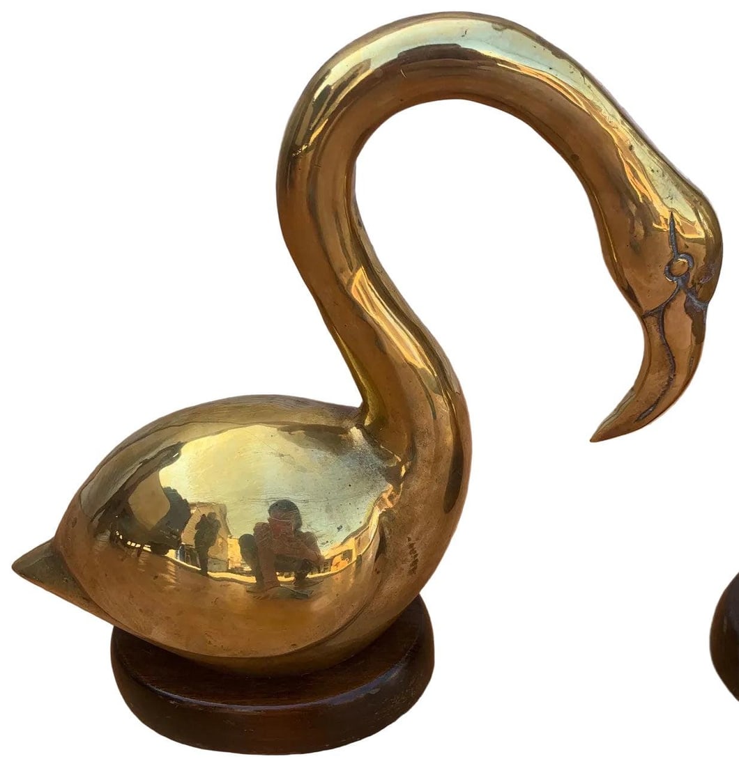 Mid Century Brass Swan Figurines - Pair - 3
