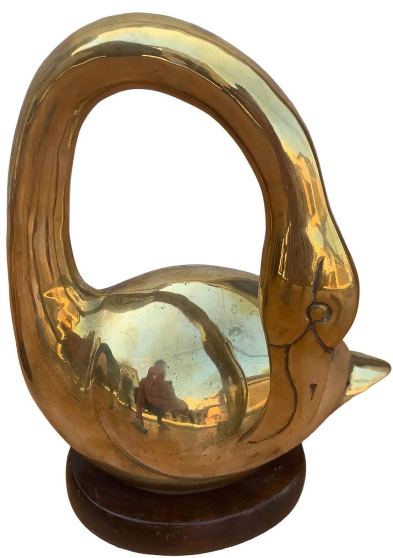 Mid Century Brass Swan Figurines - Pair - 4