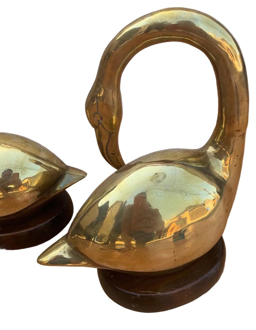 Mid Century Brass Swan Figurines - Pair - 6