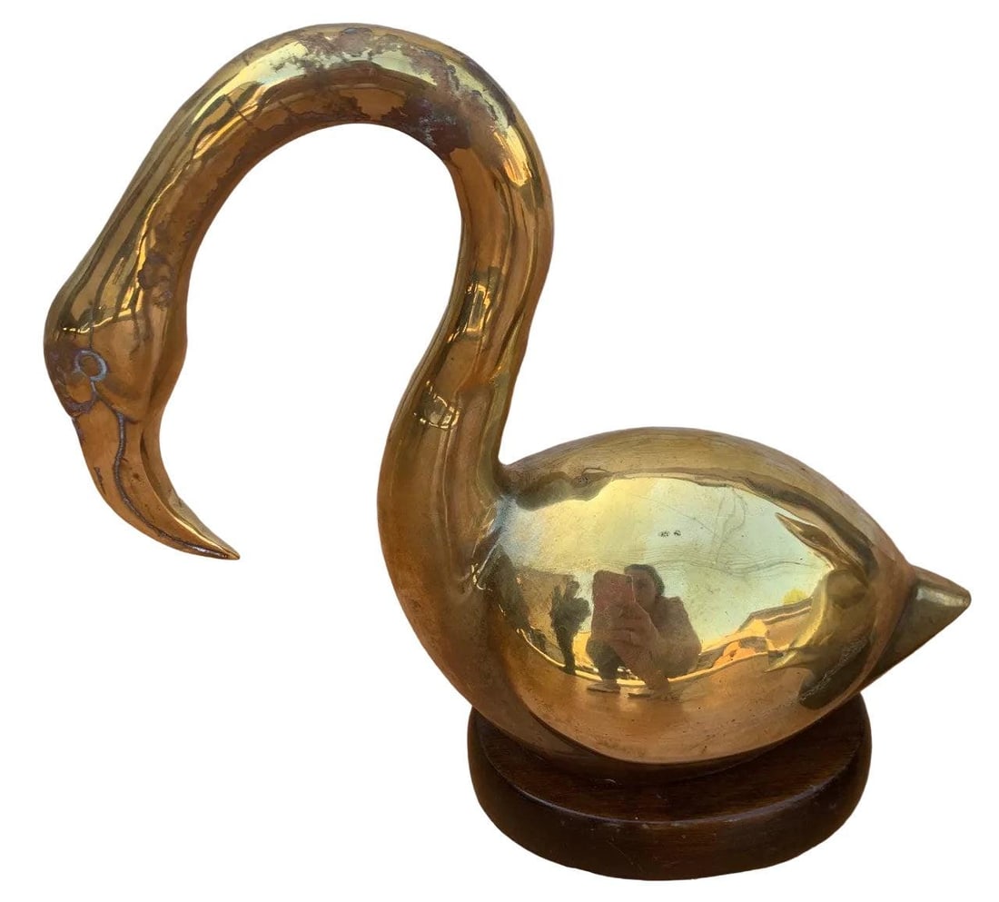 Mid Century Brass Swan Figurines - Pair - 7