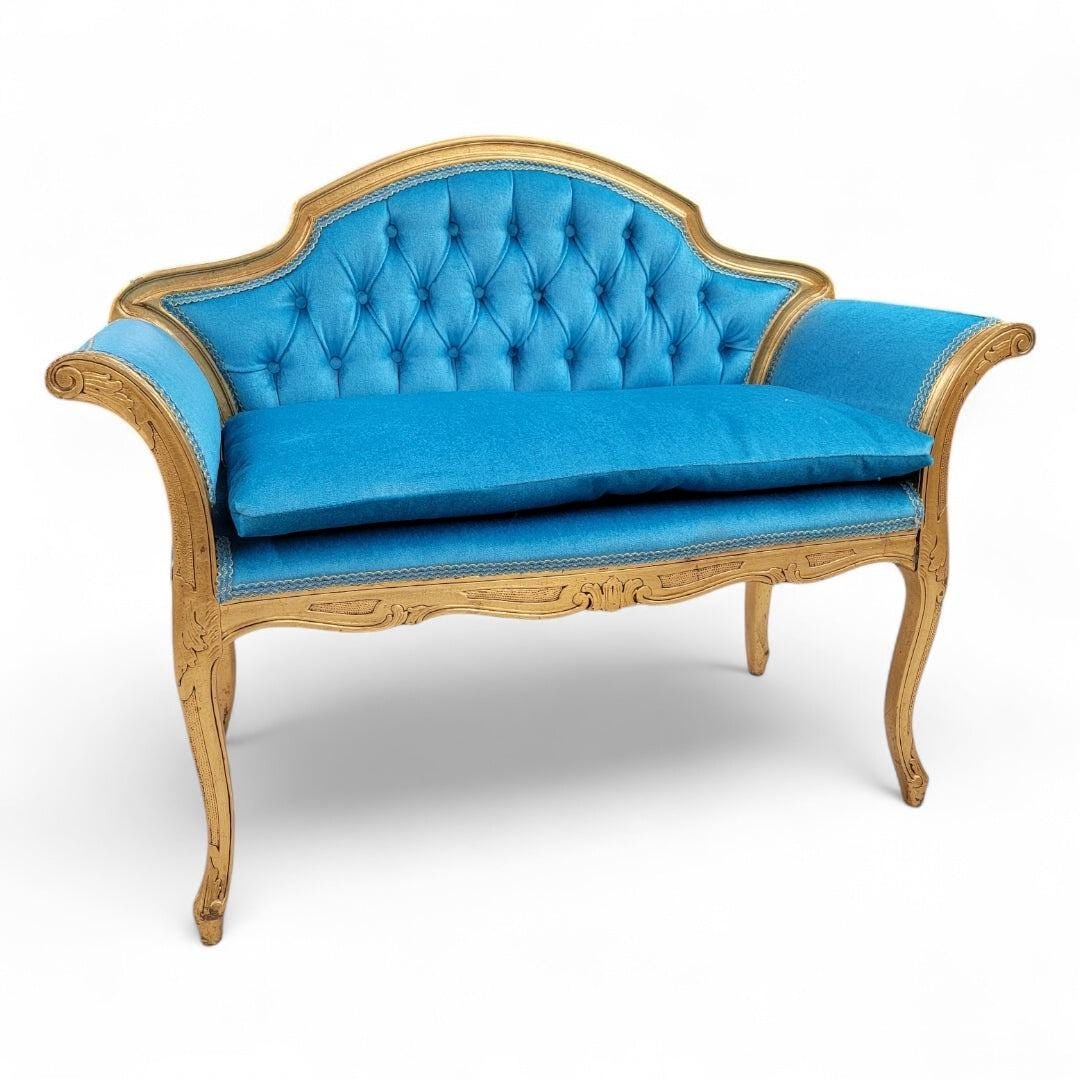 Antique French Tufted Petite Bench Newly Reupholstered - 2