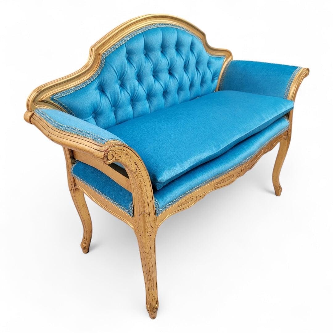 Antique French Tufted Petite Bench Newly Reupholstered - 4