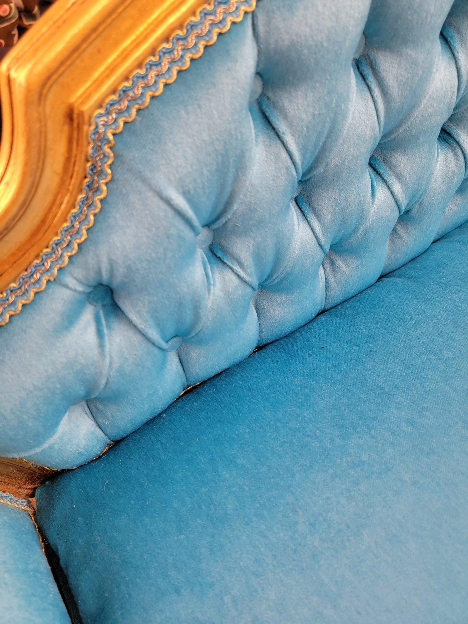 Antique French Tufted Petite Bench Newly Reupholstered - 7