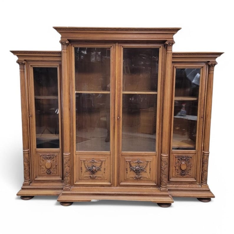 Antique French Victorian Eastlake Style Carved Display Cabinet (1 of 8)