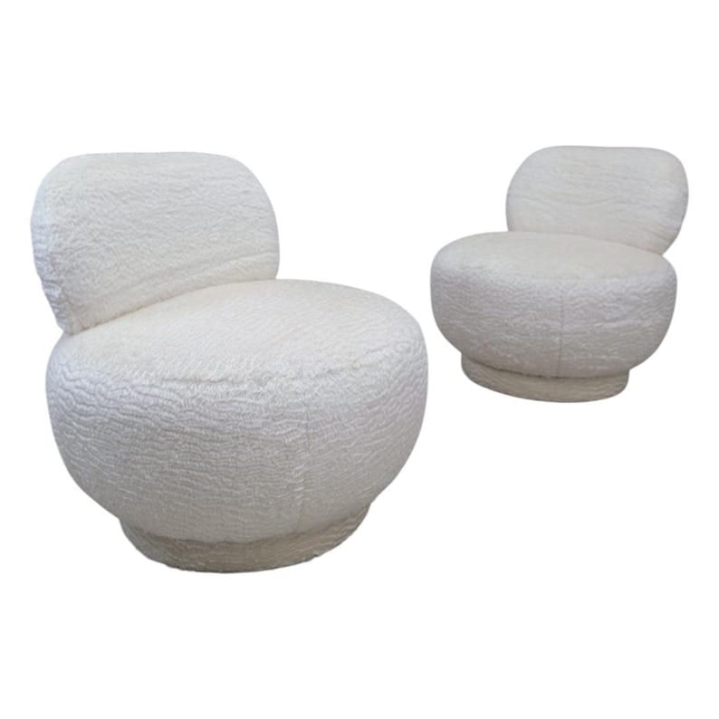 Postmodern Steve Chase Style Pouf Swivel Lounge Chair Newly Reupholstered - Pair (1 of 8)