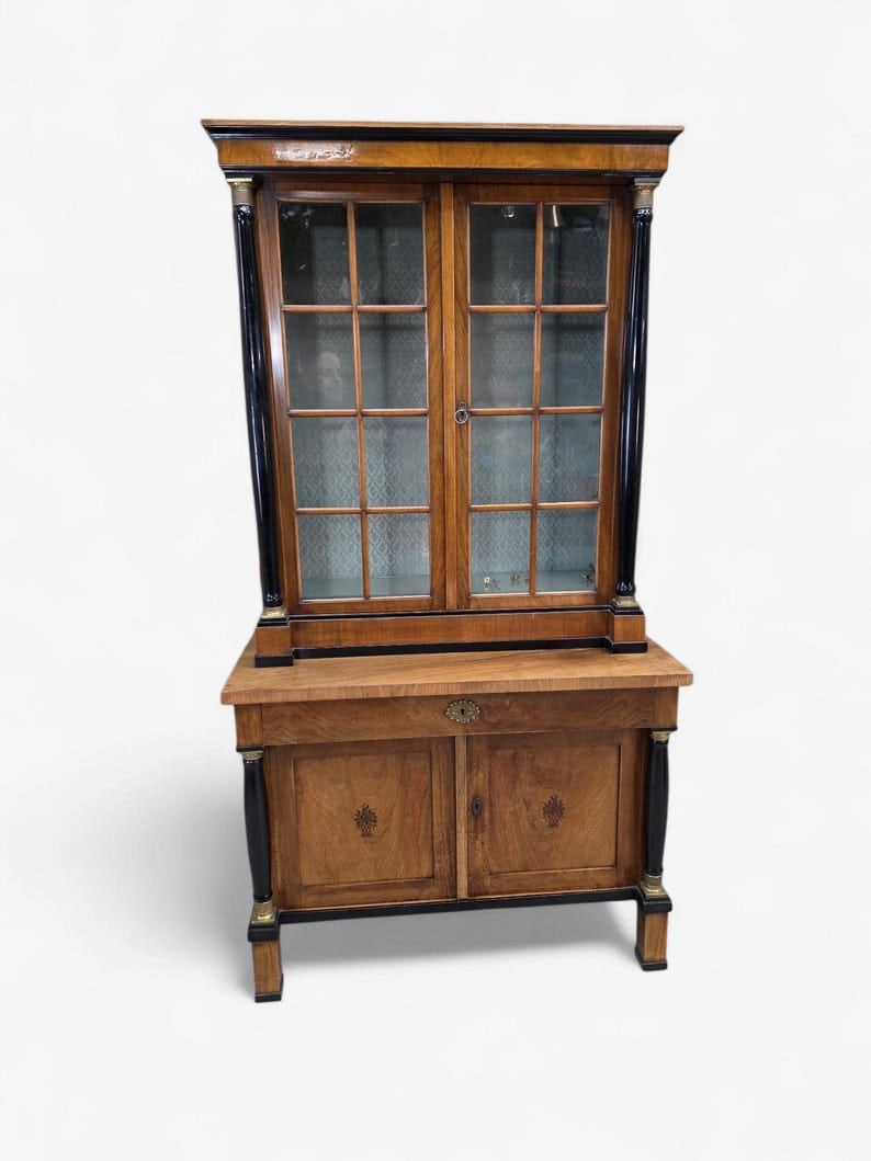 Antique Biedermeier Style Walnut Bookcase Vitrine (1 of 8)
