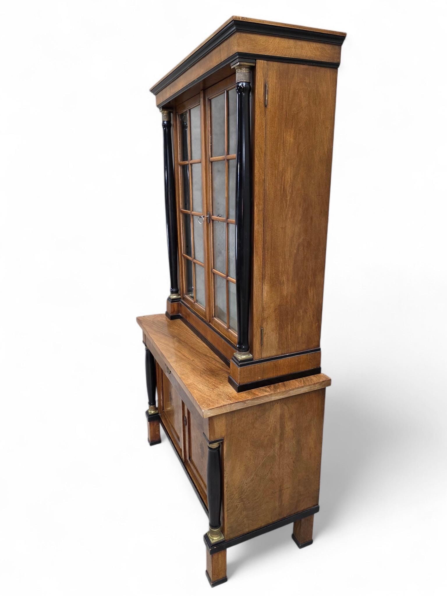 Antique Biedermeier Style Walnut Bookcase Vitrine - 4