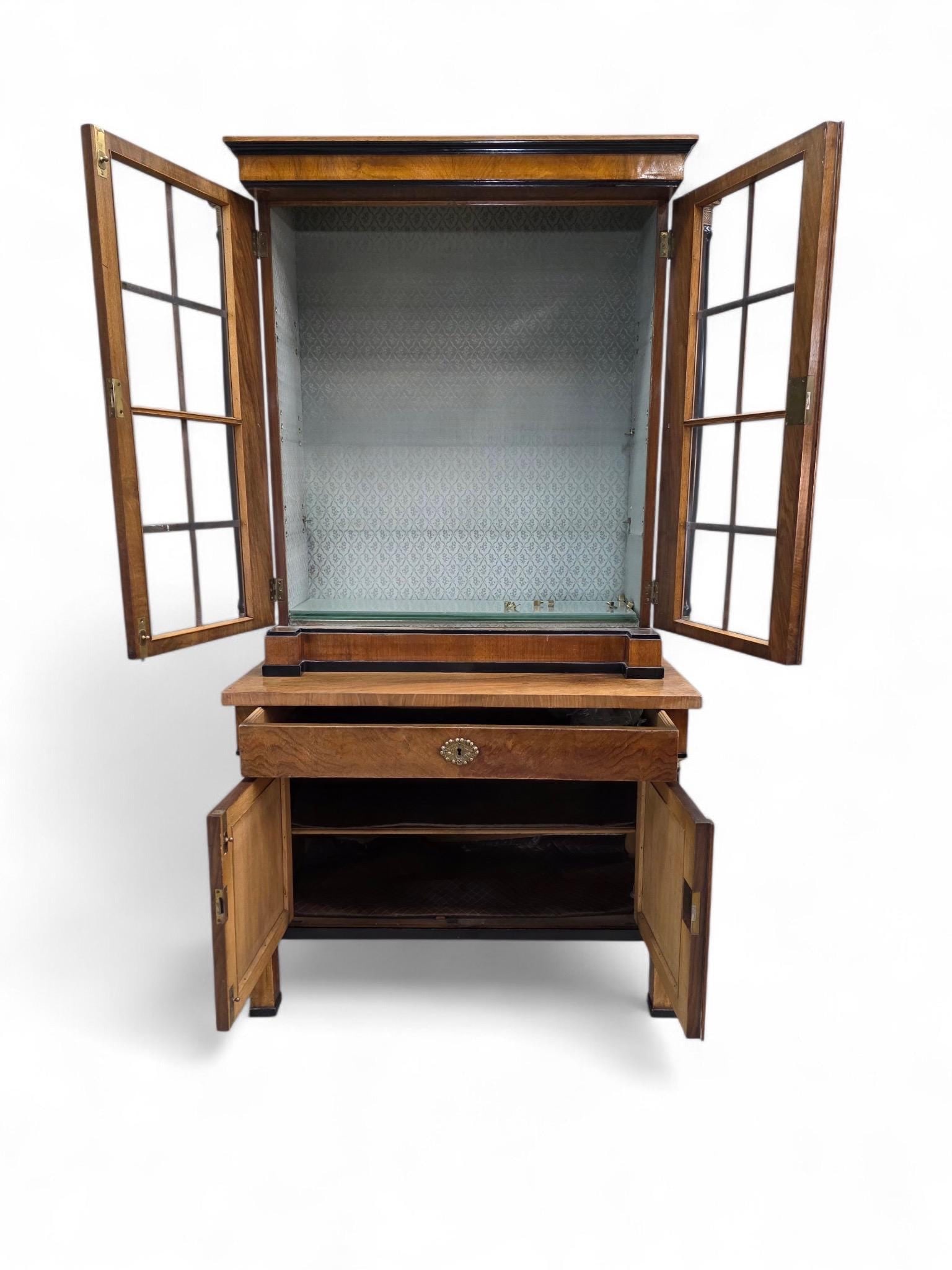 Antique Biedermeier Style Walnut Bookcase Vitrine - 5