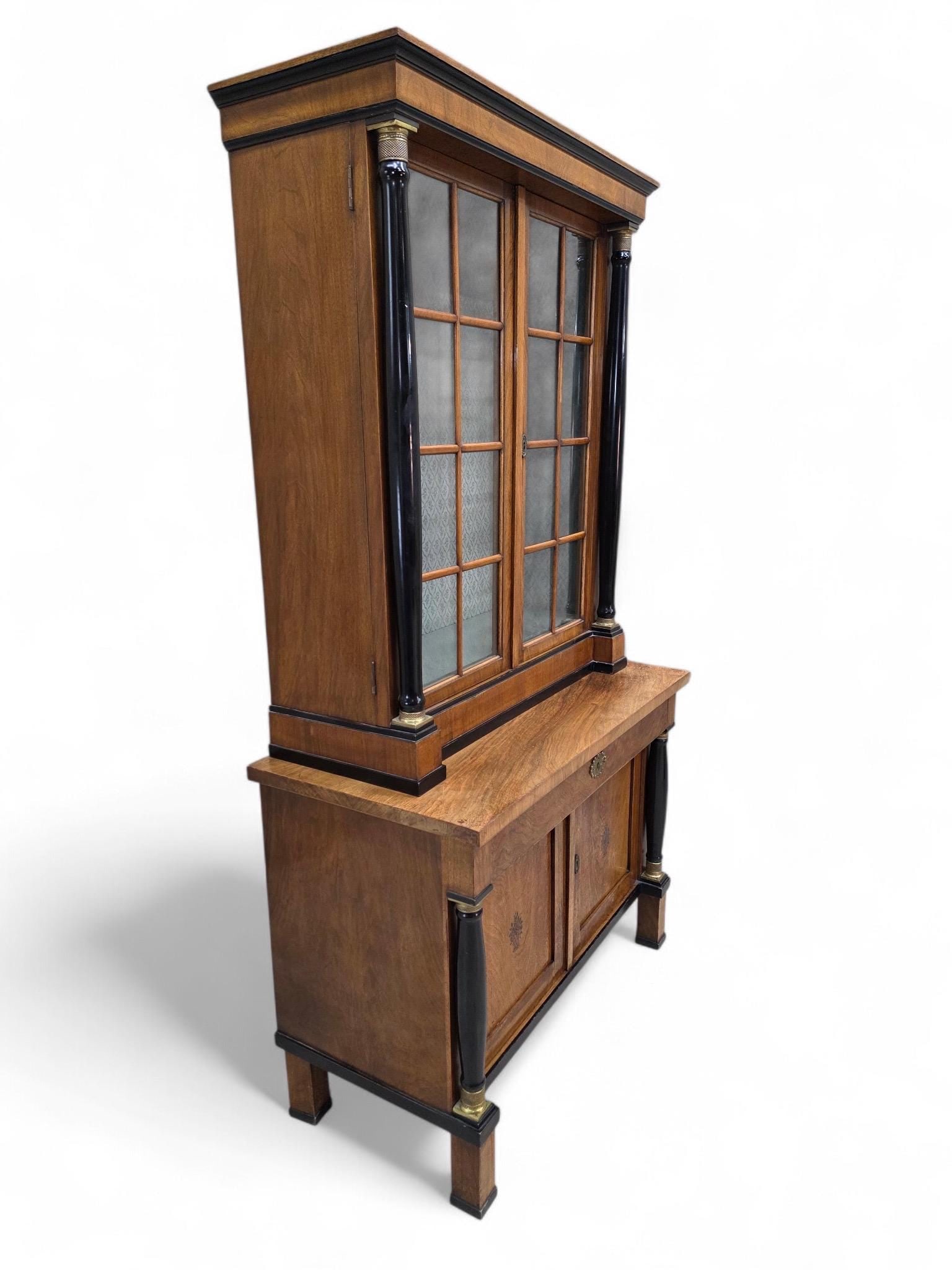 Antique Biedermeier Style Walnut Bookcase Vitrine - 6