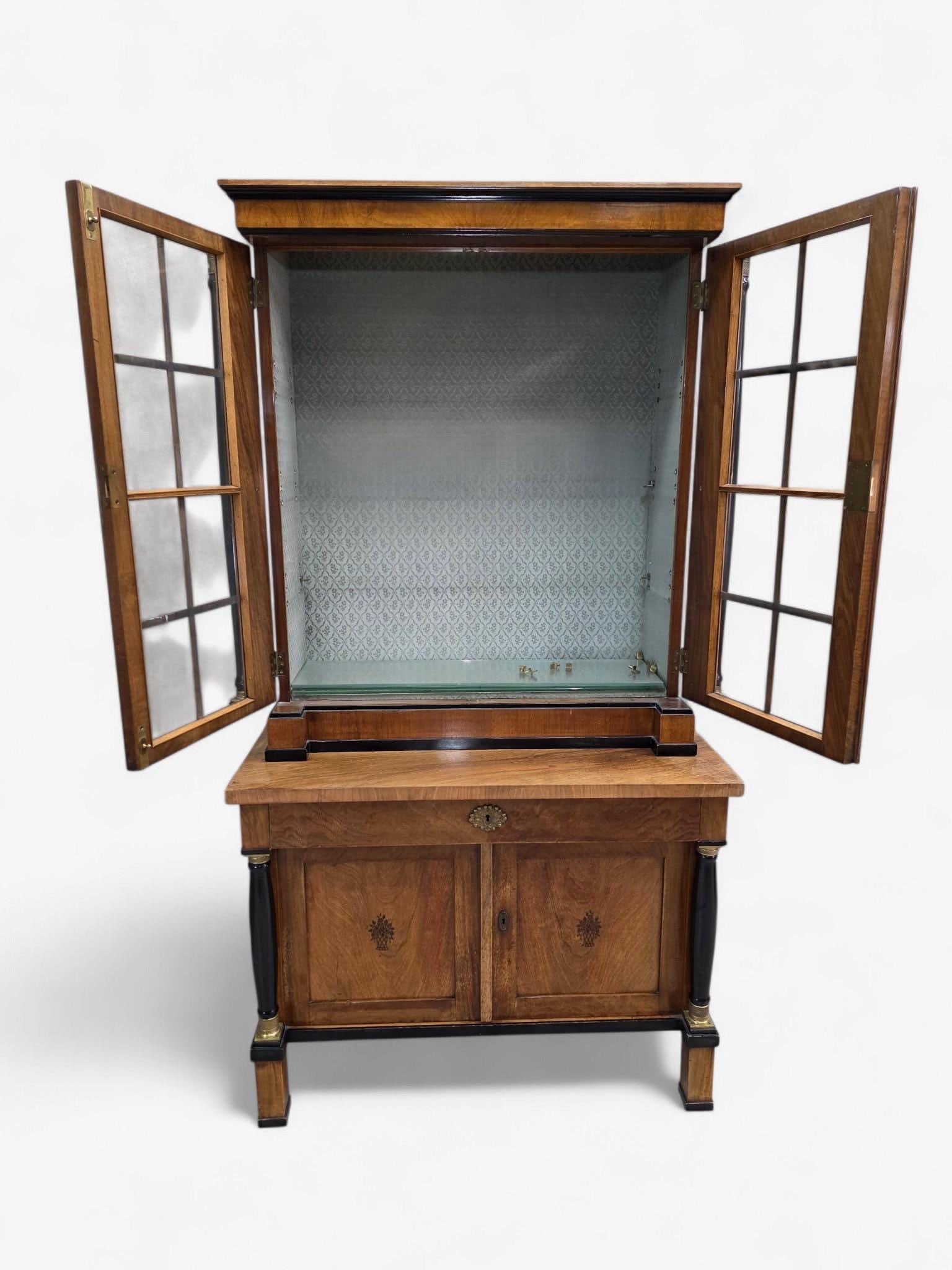 Antique Biedermeier Style Walnut Bookcase Vitrine - 8