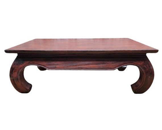 Traditional Teakwood Chinese Coffee Table in Vintage Red Lacquer Finish - 2