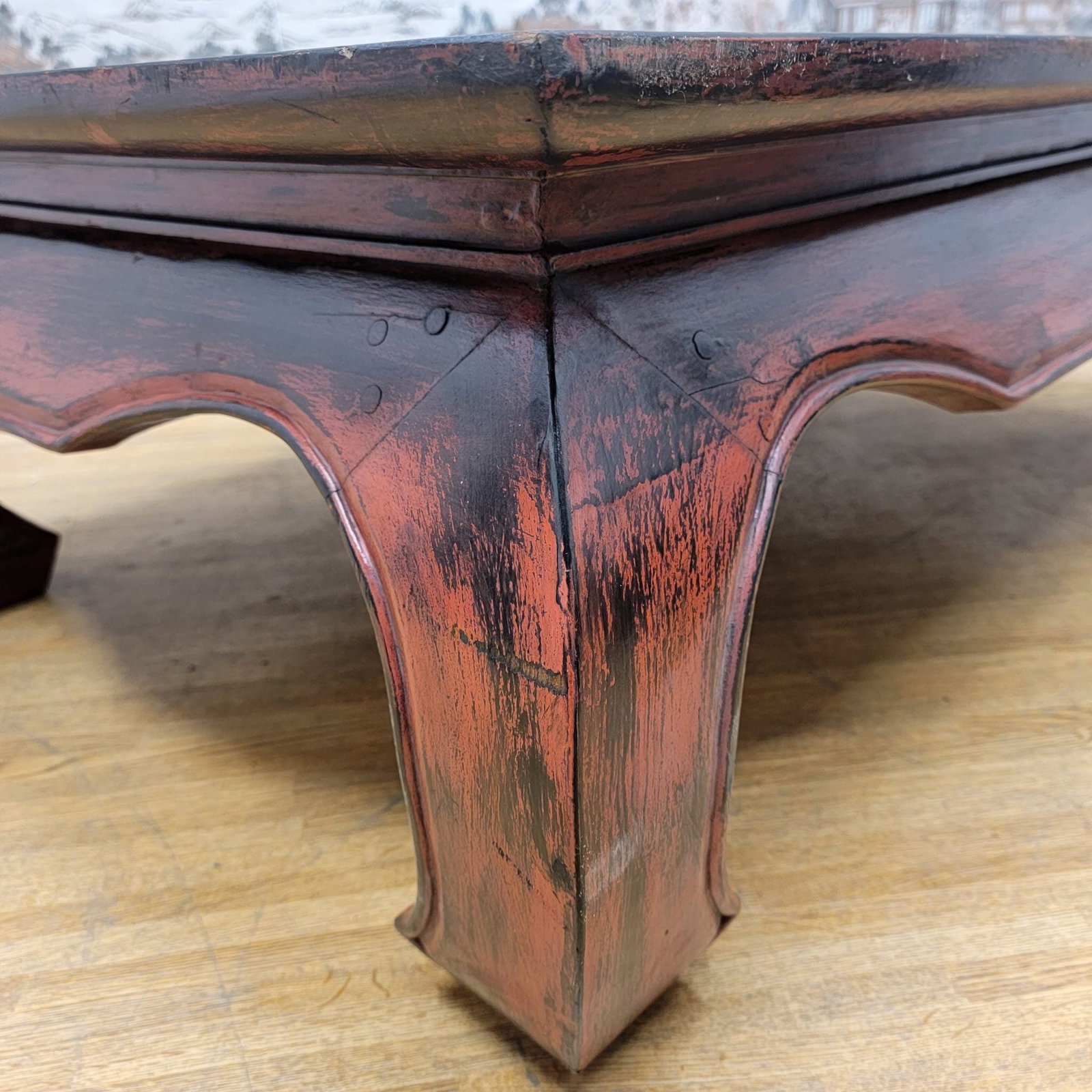 Traditional Teakwood Chinese Coffee Table in Vintage Red Lacquer Finish - 3