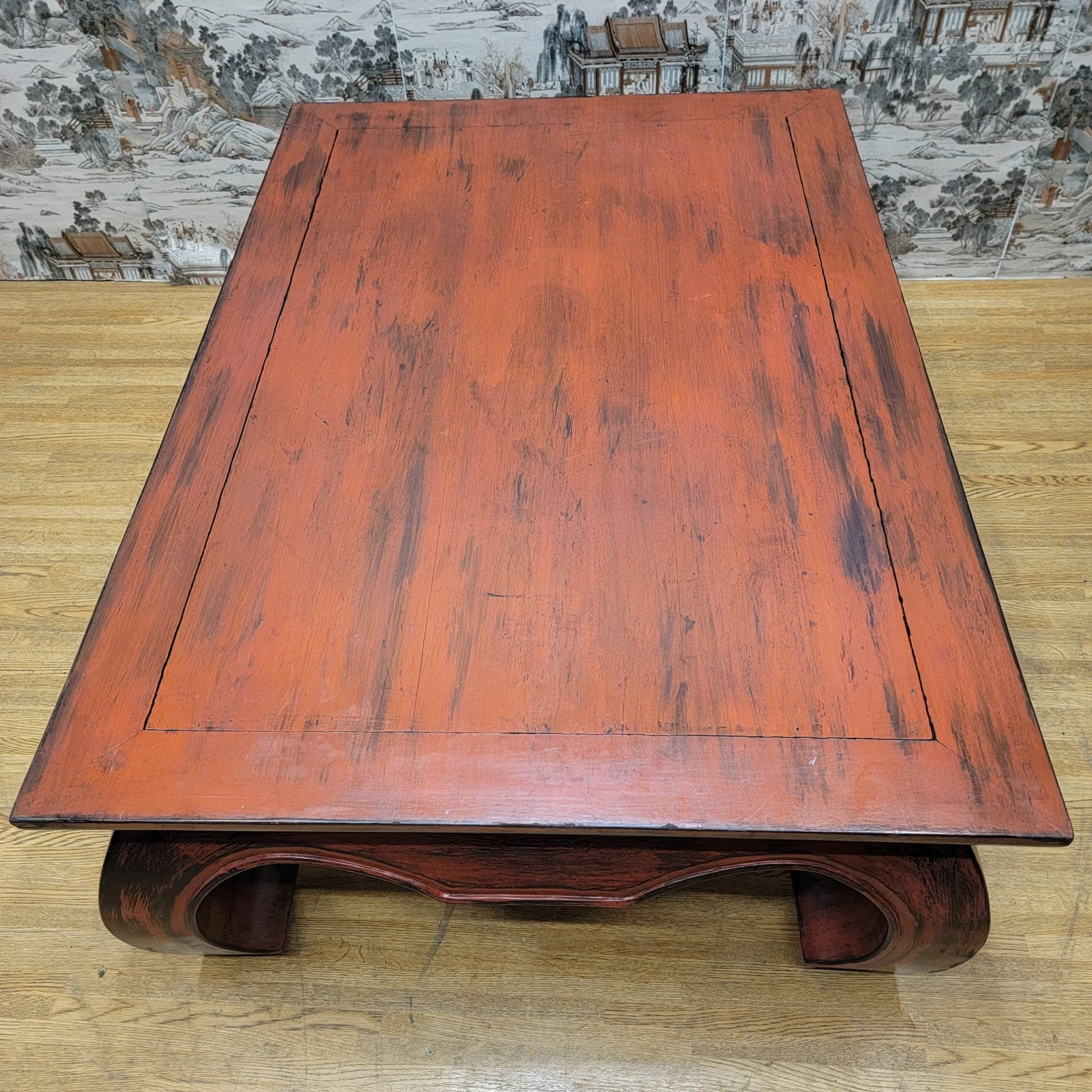 Traditional Teakwood Chinese Coffee Table in Vintage Red Lacquer Finish - 4
