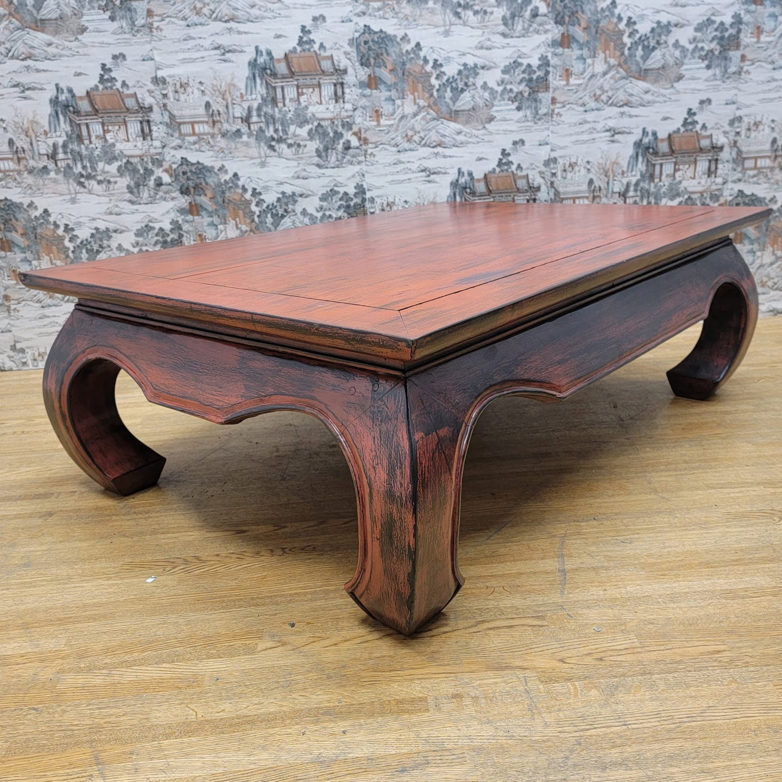Traditional Teakwood Chinese Coffee Table in Vintage Red Lacquer Finish - 6