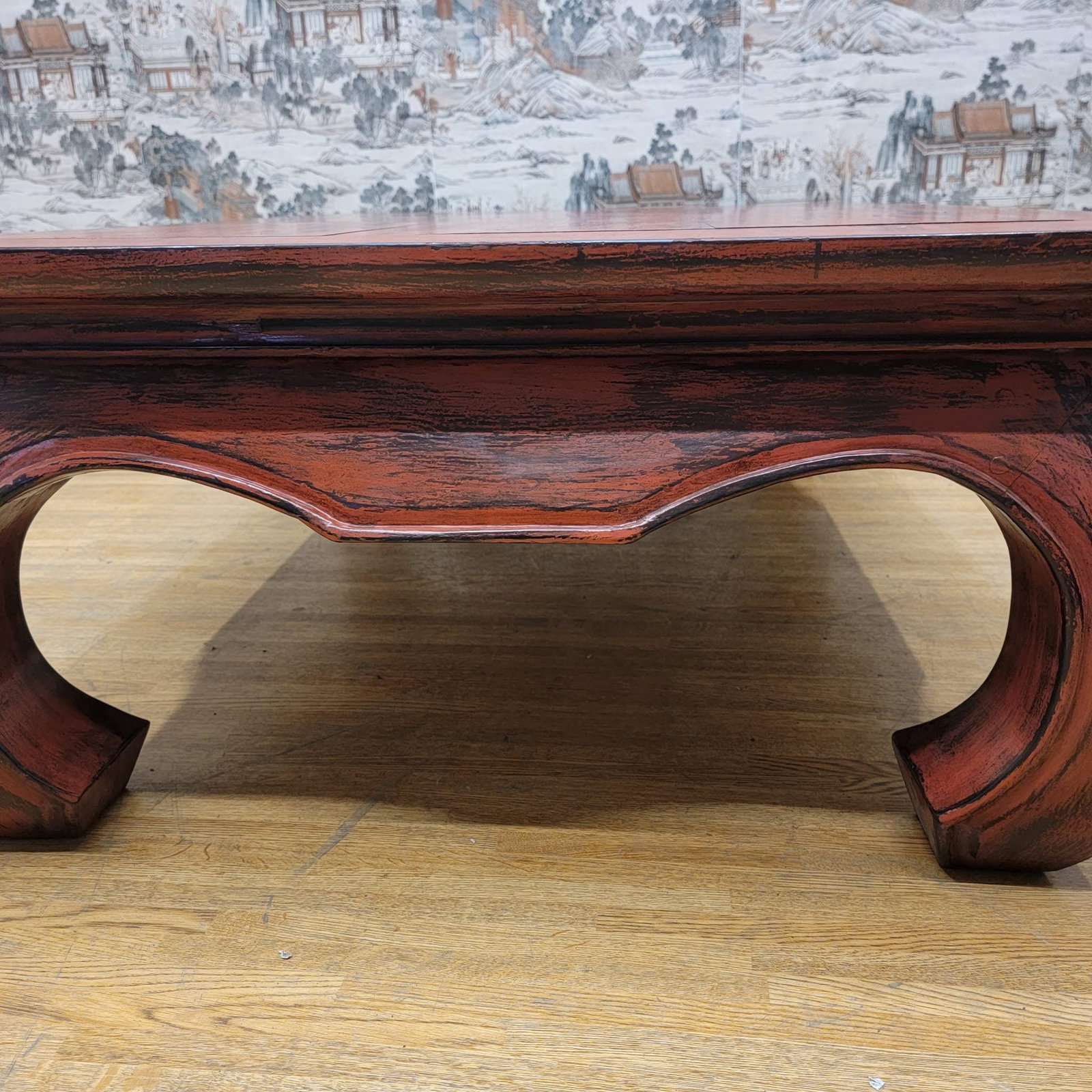 Traditional Teakwood Chinese Coffee Table in Vintage Red Lacquer Finish - 7