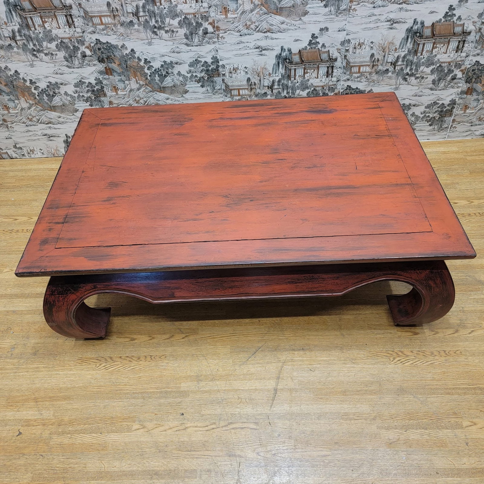 Traditional Teakwood Chinese Coffee Table in Vintage Red Lacquer Finish - 8