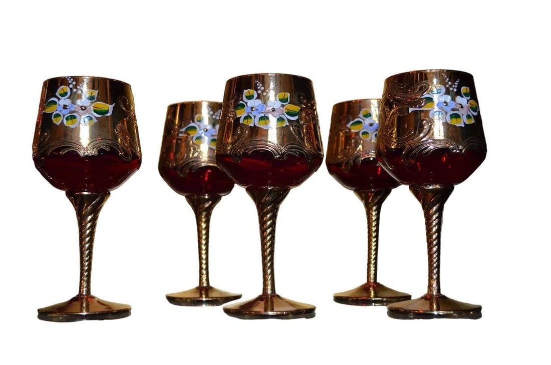Czech Republic Hand Painted Decanter and Glasses - 3