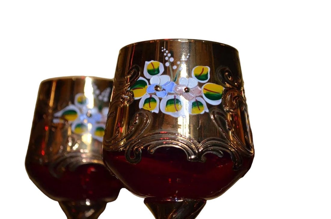 Czech Republic Hand Painted Decanter and Glasses - 4