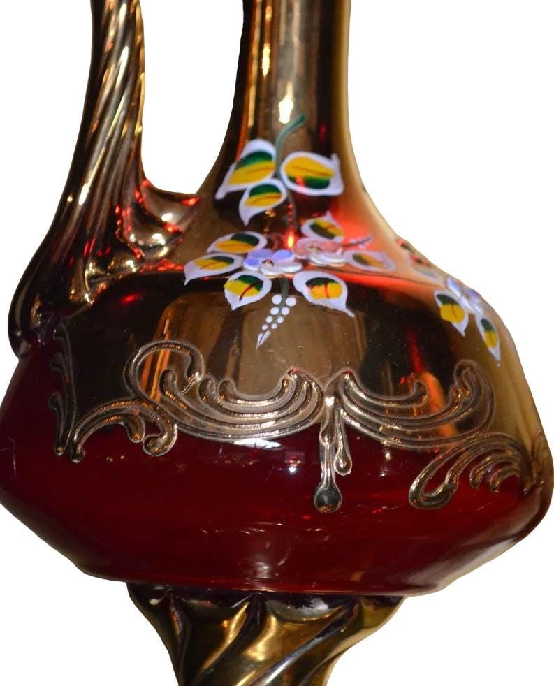 Czech Republic Hand Painted Decanter and Glasses - 6