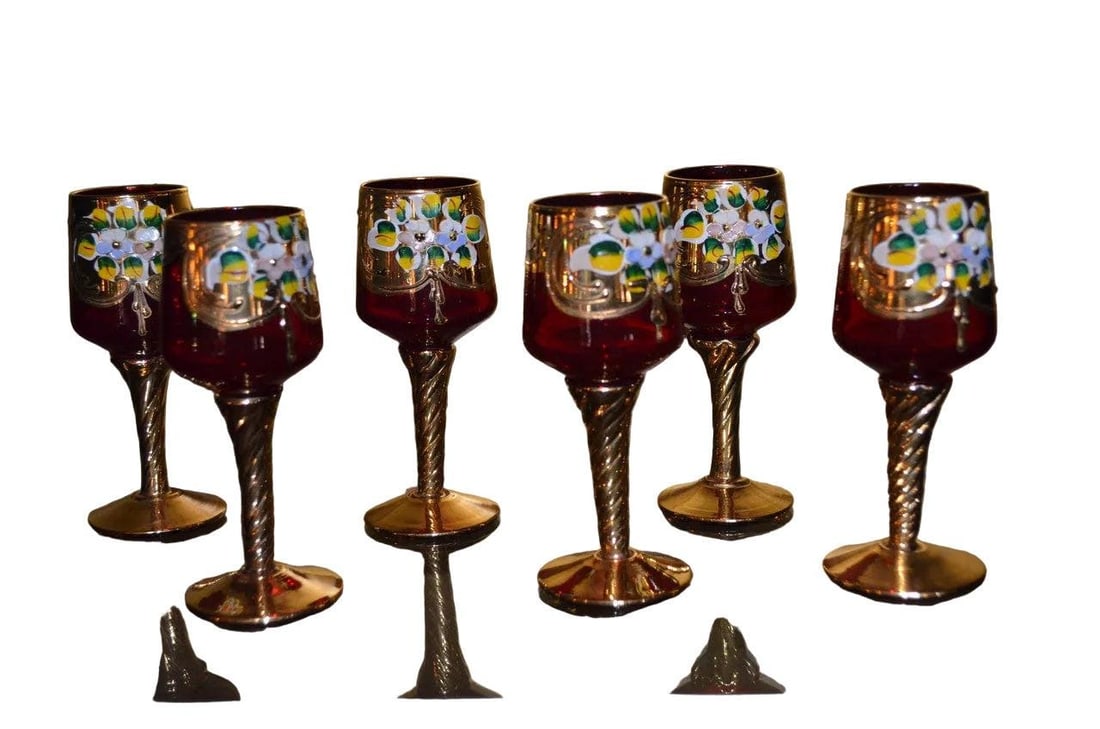 Czech Republic Hand Painted Decanter and Glasses - 7