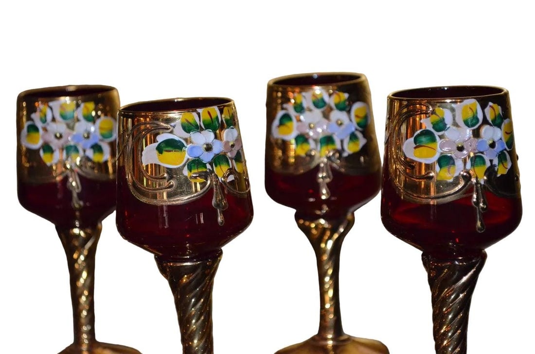 Czech Republic Hand Painted Decanter and Glasses - 8