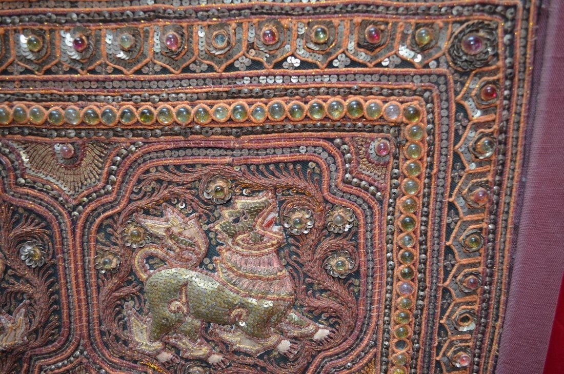 Vintage Framed Burmese Kalaga Textile Tapestry - 4