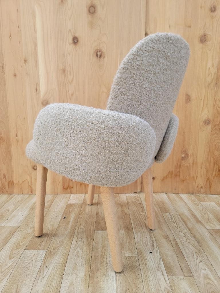 Dost Wood Base Accent Side Chair By Puik Newly Upholstery In a Boucle - 6