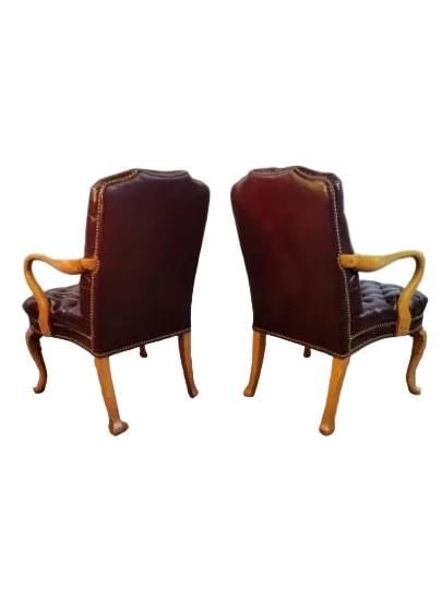 Vintage Traditional Georgian Style Tufted Burgundy Chairs - Pair - 4