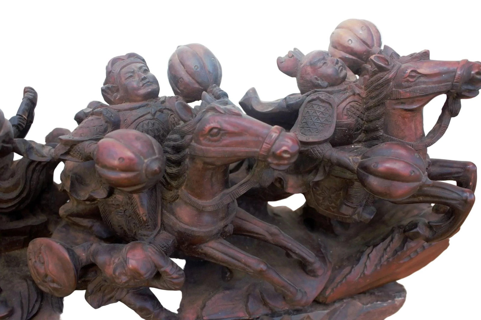 Vintage Carved 2 Piece Statue of Asian Warriors - 5
