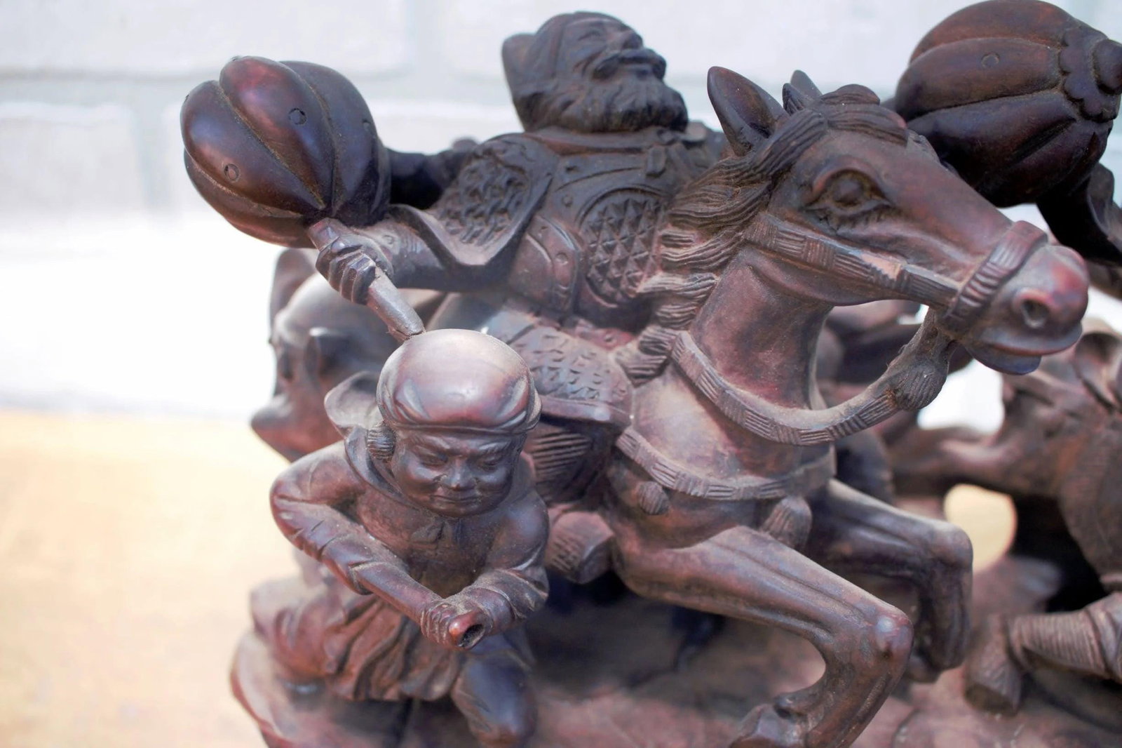 Vintage Carved 2 Piece Statue of Asian Warriors - 6