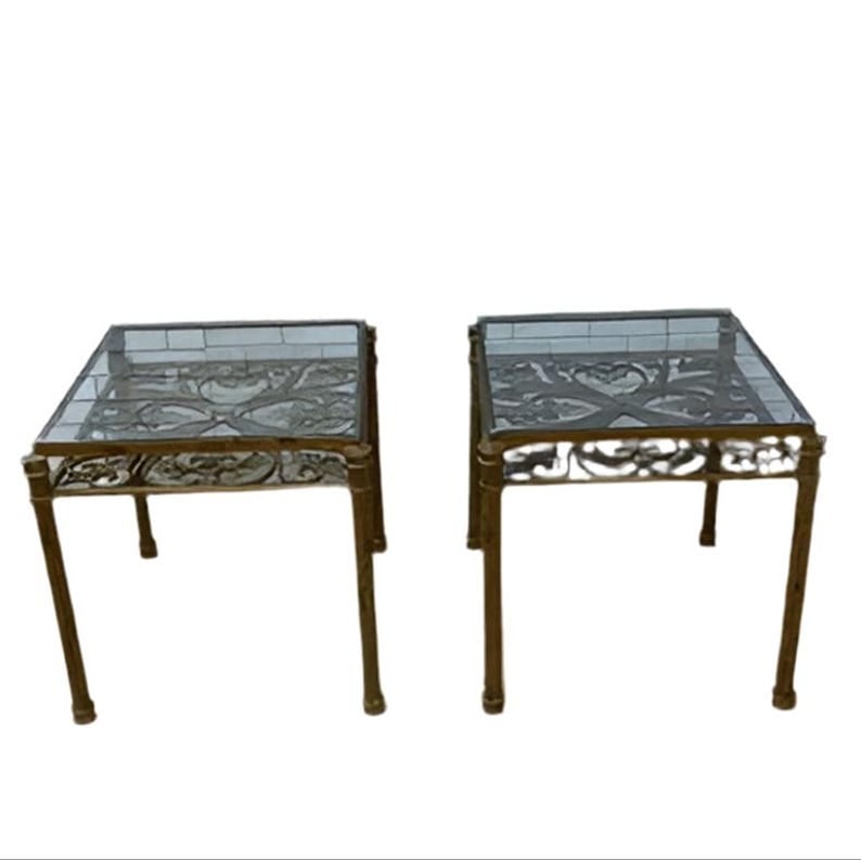 Hollywood Regency Ornate Iron Side Tables - Pair (1 of 8)