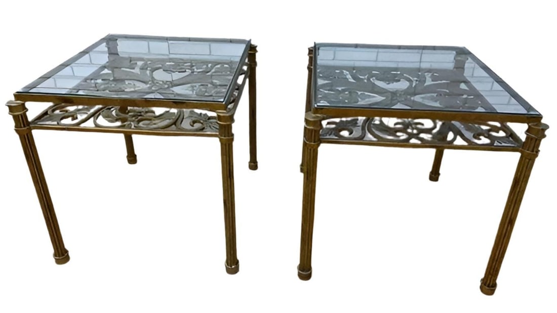 Hollywood Regency Ornate Iron Side Tables - Pair - 5
