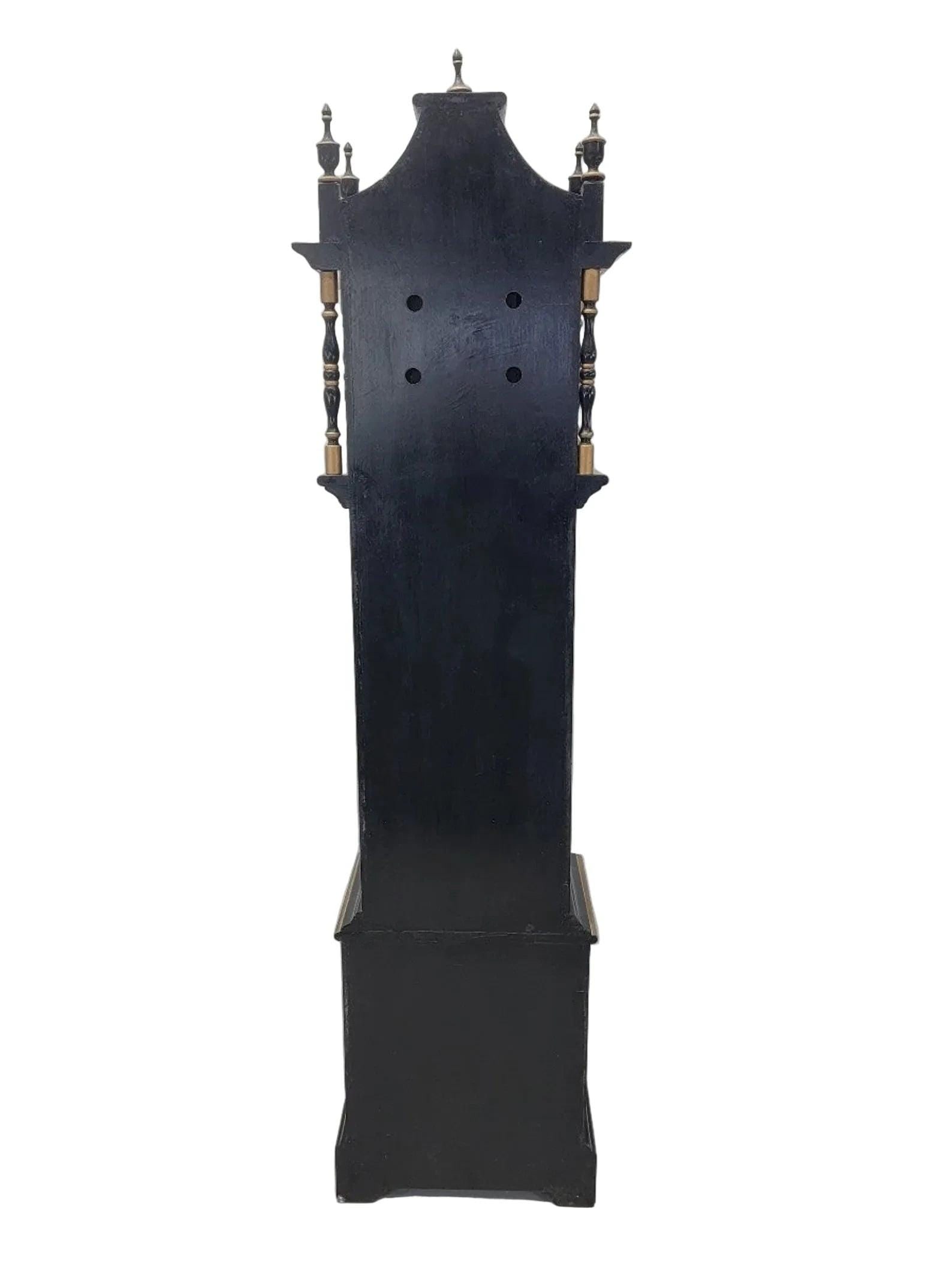 Vintage Wai Hing Clocks Co. Chinoiserie Black Lacquer Hand-Painted Mother of Pearl inlaid German - 3