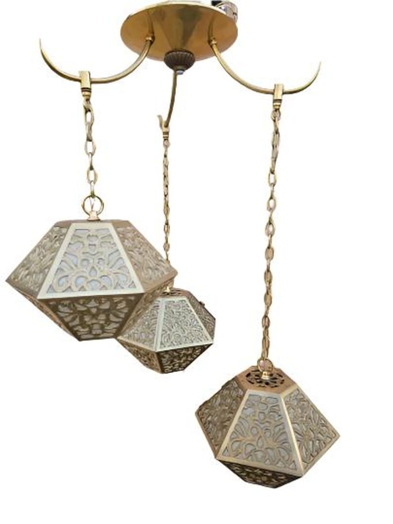 Vintage Asian Style Brass Multi Tiered Pendant Chandelier (1 of 8)