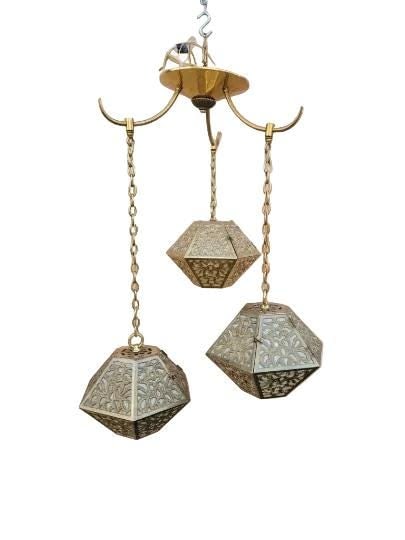 Vintage Asian Style Brass Multi Tiered Pendant Chandelier - 3