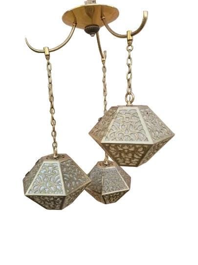 Vintage Asian Style Brass Multi Tiered Pendant Chandelier - 4