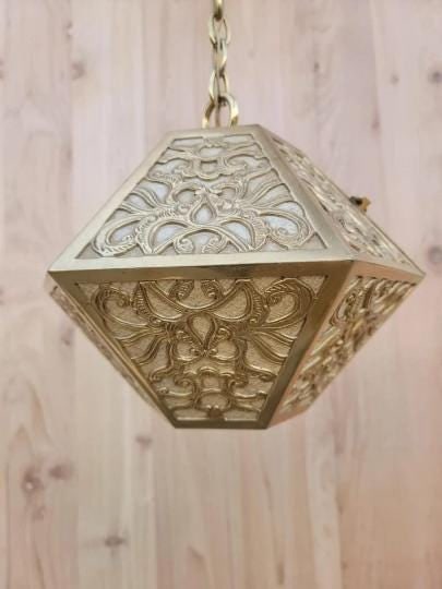Vintage Asian Style Brass Multi Tiered Pendant Chandelier - 8