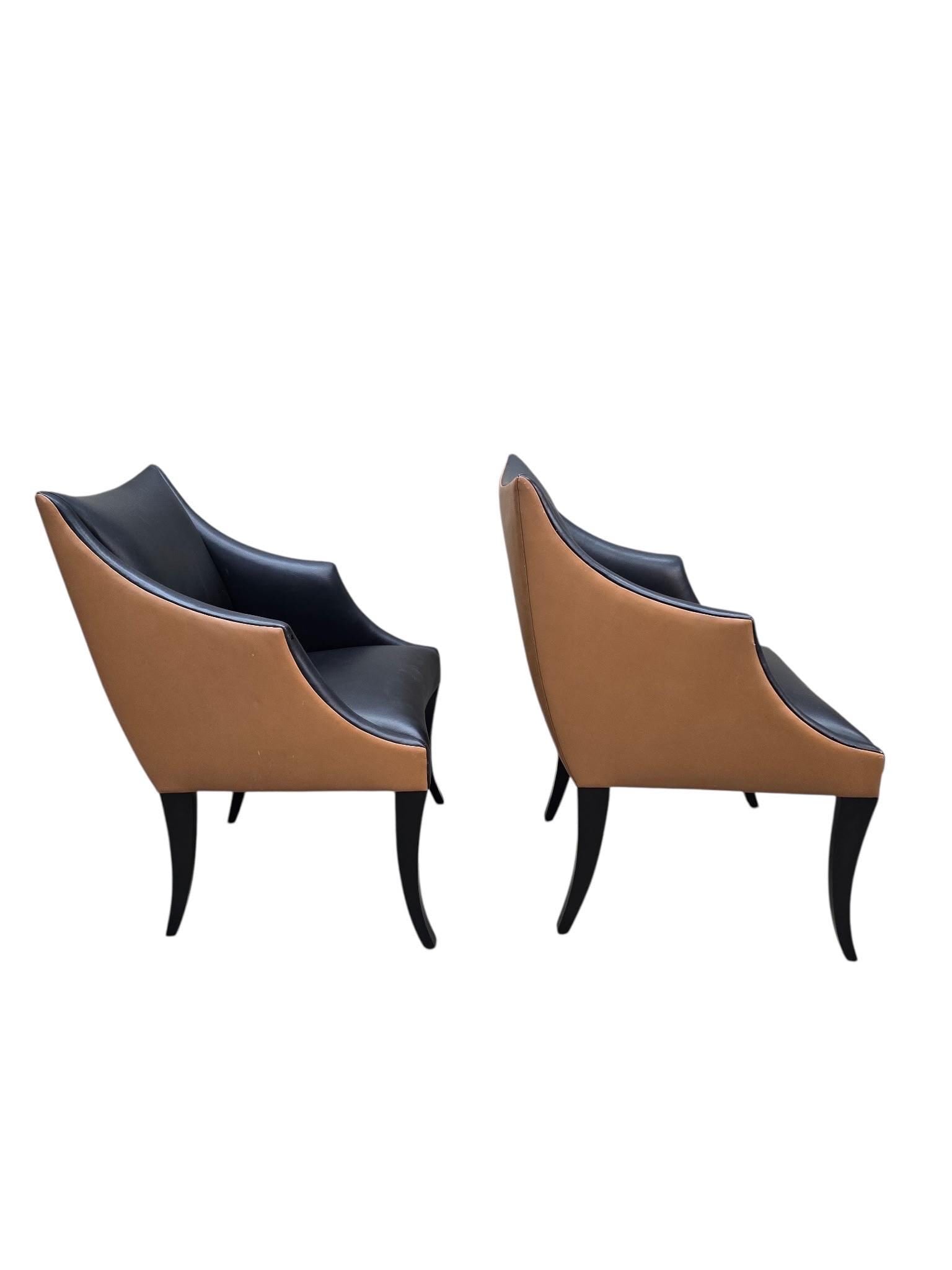 Vintage Contemporary Serpentine Two Toned Leather Armchairs by Donghia - 4 - 3