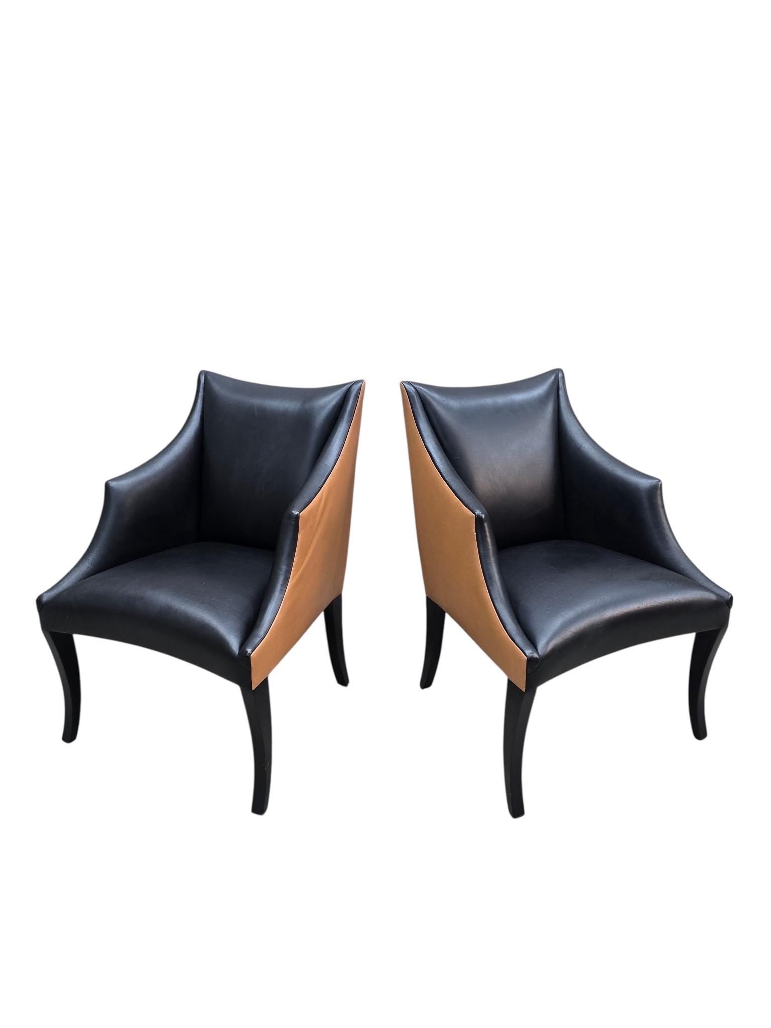 Vintage Contemporary Serpentine Two Toned Leather Armchairs by Donghia - 4 - 5