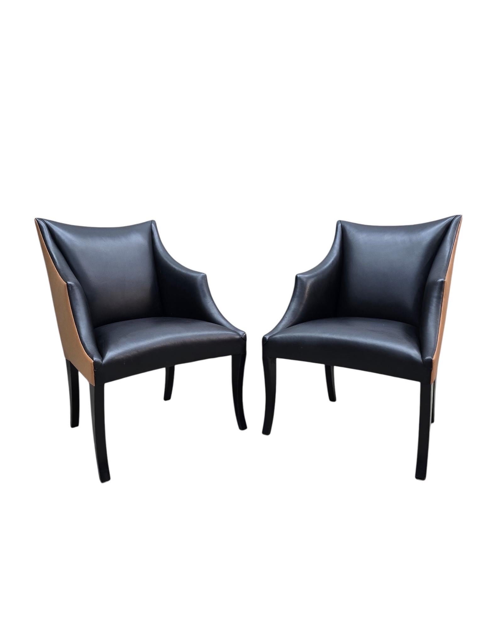 Vintage Contemporary Serpentine Two Toned Leather Armchairs by Donghia - 4 - 6
