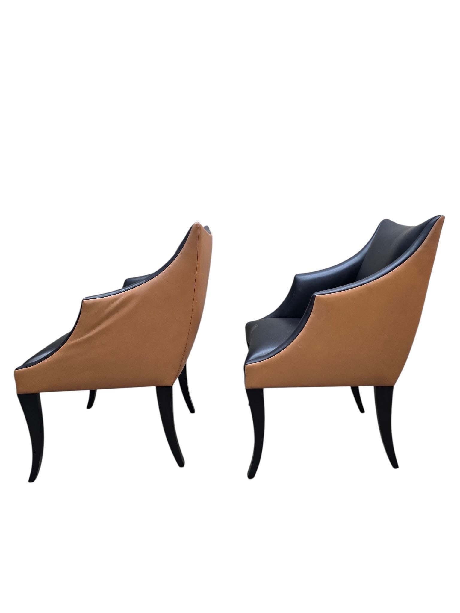 Vintage Contemporary Serpentine Two Toned Leather Armchairs by Donghia - 4 - 7