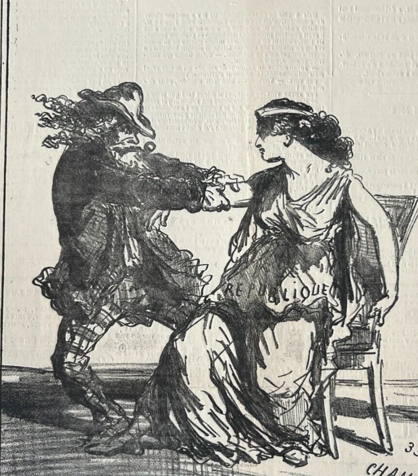 1833 Cham, Laisse moi tranquille, Apres le Siege - Antique Print 19th century: Title: 1833 Cham, Laisse moi tranquille, Apres le Siege - Antique Print 19th century Description: 19 x 26 cm stains, folds Reserve: $50.00 Shipping: Domestic: Flat-rate of $22.00 to anywhere within t
