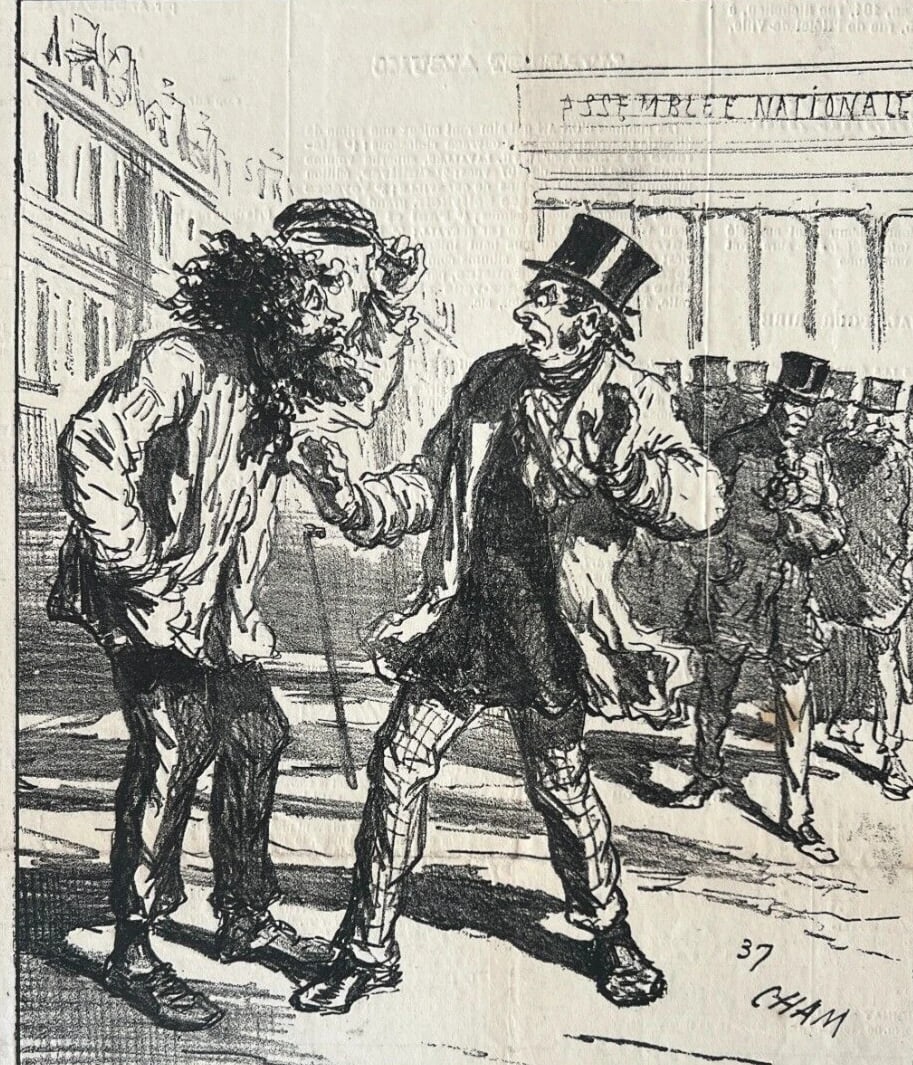 19th century Cham, Sieger Paris, Apres le Siege 1837 - Antique Print: Title: 19th century Cham, Sieger Paris, Apres le Siege 1837 - Antique Print Description: 19 x 26 cm stains, folds Reserve: $50.00 Shipping: Domestic: Flat-rate of $22.00 to anywhere within the