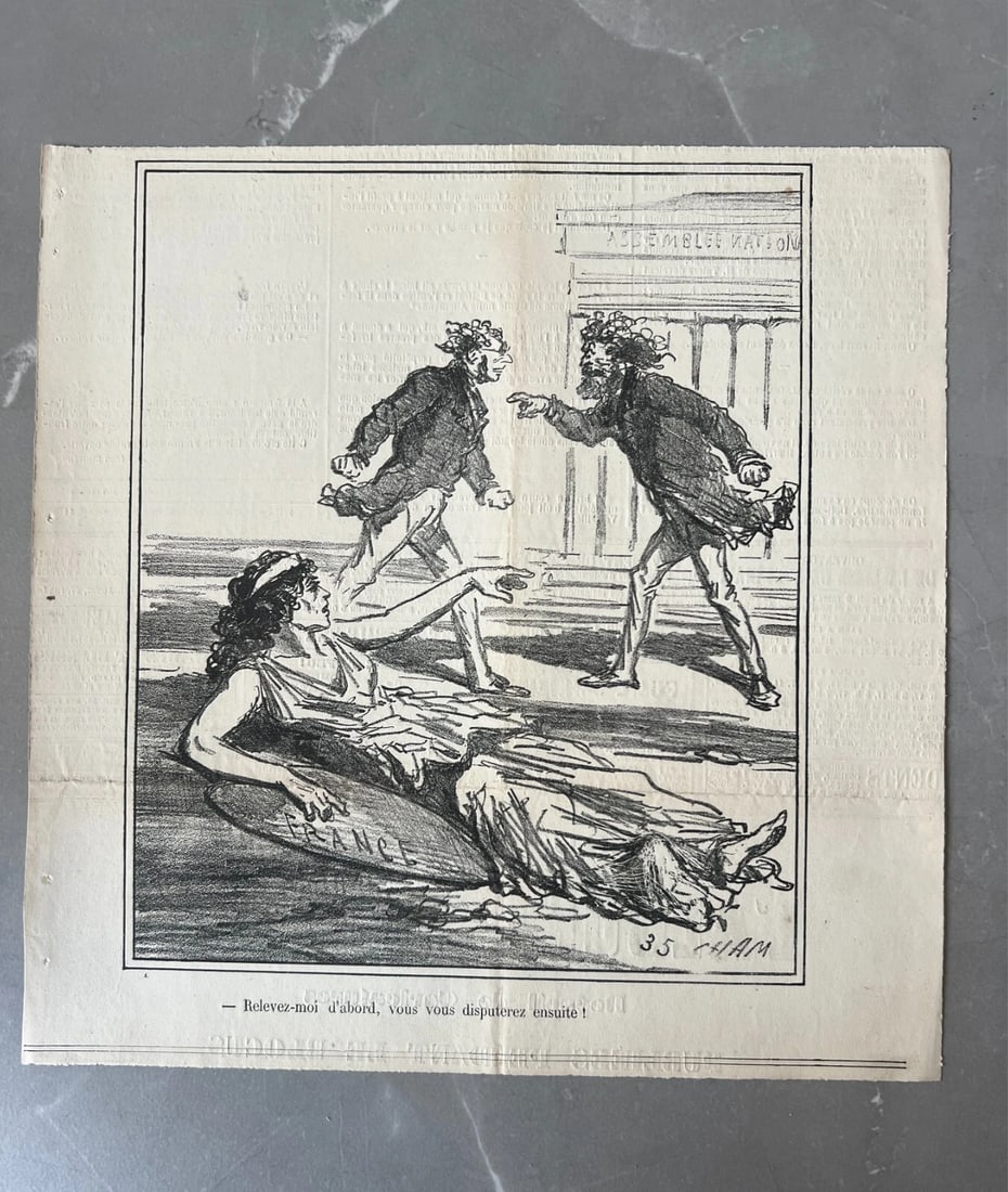 19th century Cham, Relevez moi, Apres le Siege 1835 - Antique Print - 2