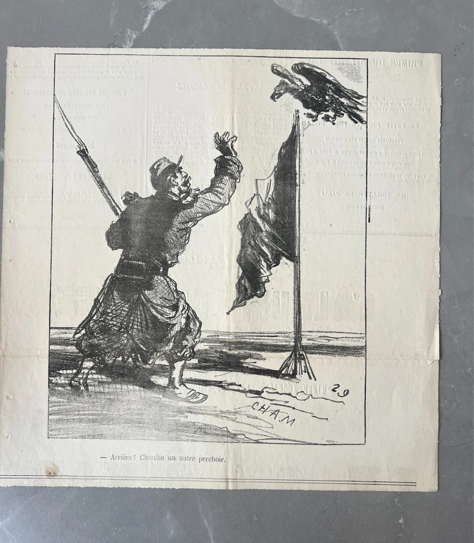 19th century Cham, Cherche un autre Perchoir, Apres le Siege 1829 Antique Print - 2