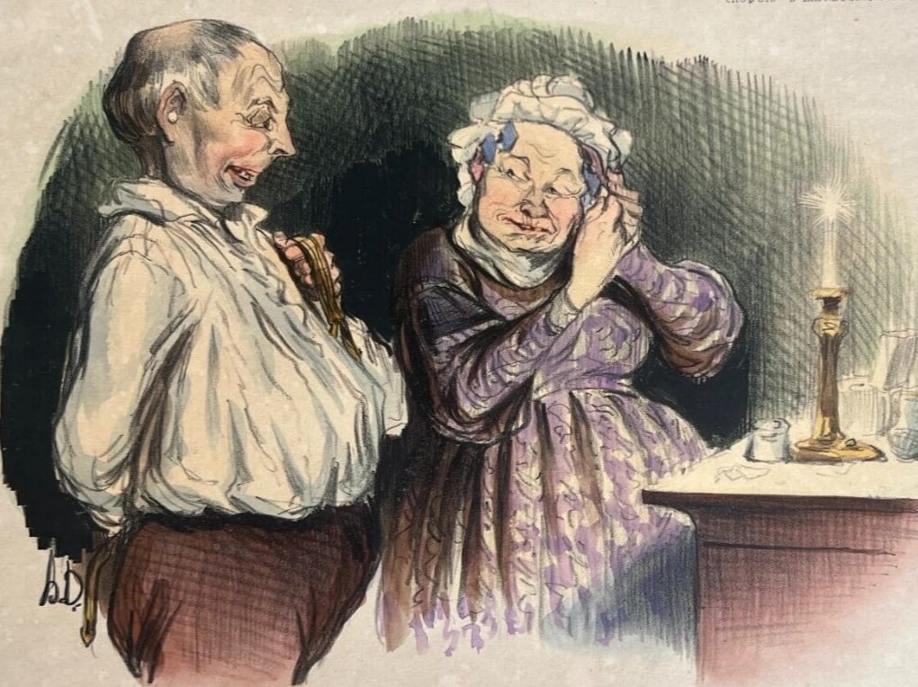 Caricature Daumier, Voulez-vous bien vous taire - Antique Print 19th century: Title: Caricature Daumier, Voulez-vous bien vous taire - Antique Print 19th century Description: 27 x 36 cm / 10.62 x 14.17 inches stains, folds Reserve: $50.00 Shipping: Domestic: Flat-rate of
