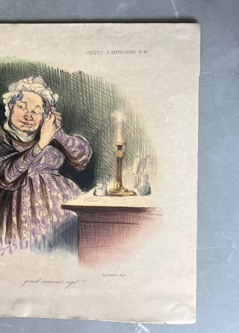 Caricature Daumier, Voulez-vous bien vous taire - Antique Print 19th century - 4
